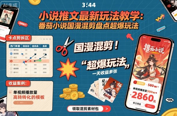 小说推文最新玩法教学，番茄小说国漫混剪盘点超爆玩法，全程干货，一天收益多张-沧海聊项目