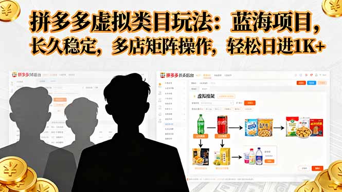 拼多多虚拟类目玩法，蓝海项目，长久稳定，多店矩阵操作，轻松日进1K+-沧海聊项目