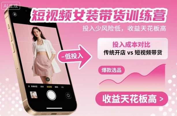 短视频女装带货训练营，投入少风险低，收益天花板高-沧海聊项目