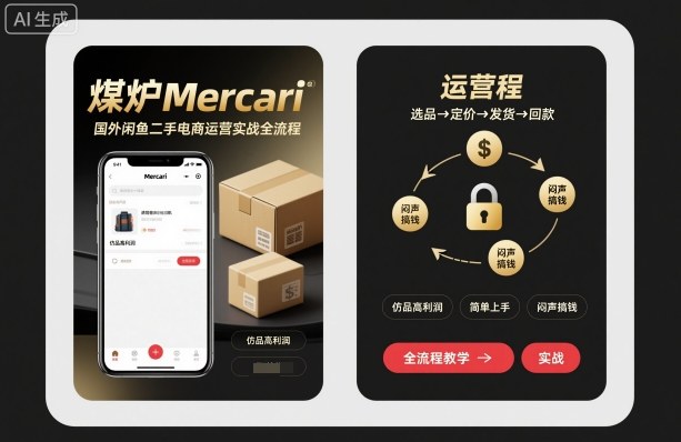 煤炉Mercari国外闲鱼二手电商运营实战全流程，仿品高利润，简单上手，闷声搞钱-沧海聊项目