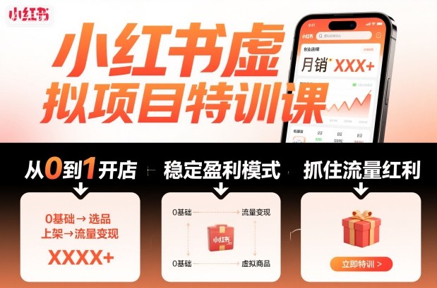 小红书虚拟项目特训课，帮你从0到1打造稳定盈利的店铺，抓住流量红利(更新9月)-沧海聊项目