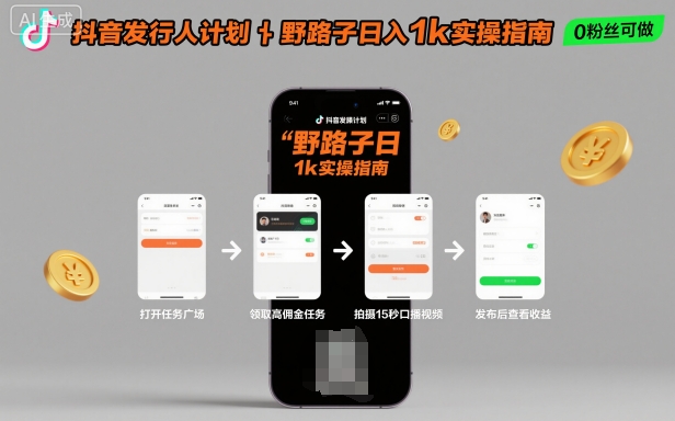 抖音发行人计划全新野路子玩法，随时随地，只要有手机，就能操作，日入1k+【揭秘】-沧海聊项目