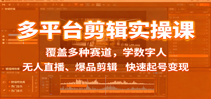 多平台剪辑实操课：覆盖多种赛道，学数字人、无人直播、爆品剪辑，快速起号变现-沧海聊项目