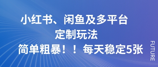 小红书、闲鱼及多平台定制玩法简单粗暴！每天稳定5张-沧海聊项目