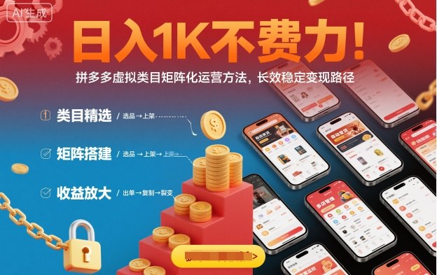日入1K不费力！拼多多虚拟类目矩阵化运营方法，长效稳定变现路径-沧海聊项目