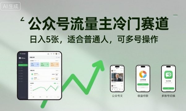 公众号流量主冷门赛道，日入5张，适合普通人，可多号操作-沧海聊项目