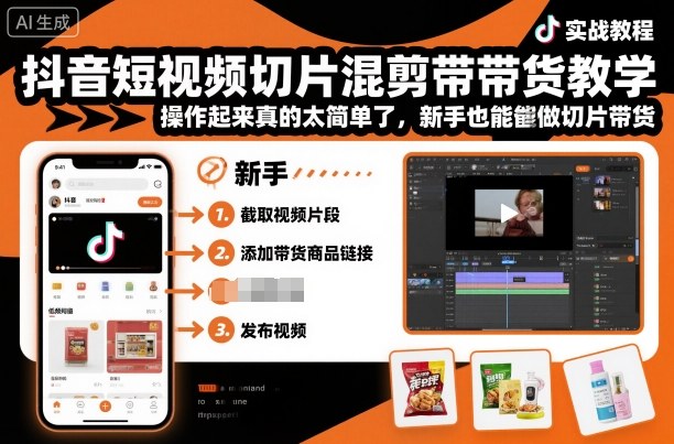 抖音短视频切片混剪带货教学，操作起来真的太简单了，新手也能做切片带货-沧海聊项目