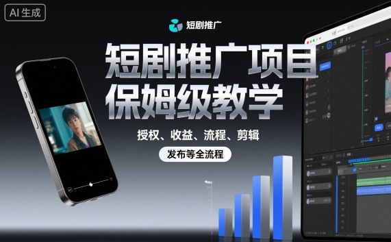 短剧推广项目保姆级教学，授权、收益、流程、剪辑，发布等全流程-沧海聊项目