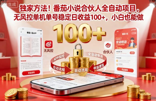 独家方法！番茄小说合伙人全自动挂G项目，无风控单机单号稳定日收益100+，小白也能做【揭秘】-沧海聊项目