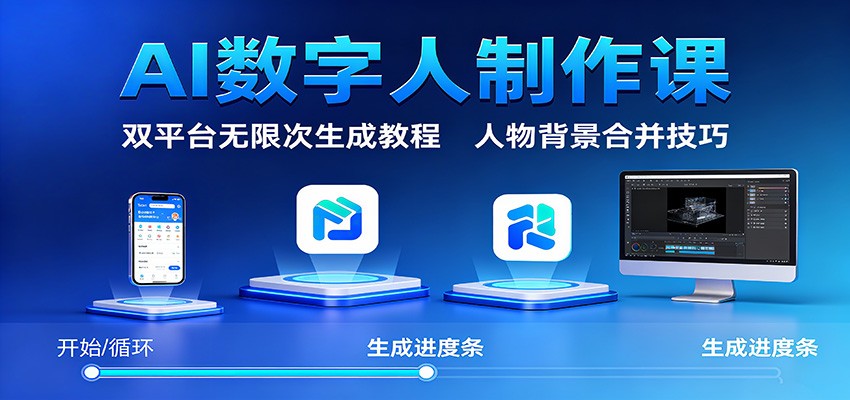 AI数字人制作课：双平台无限次生成教程，人物背景合并技巧-沧海聊项目