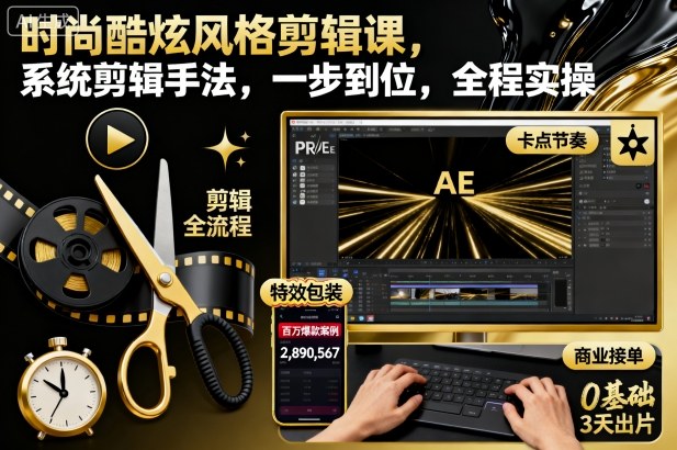 时尚酷炫风格剪辑课，系统剪辑手法，一步到位，全程实操-沧海聊项目