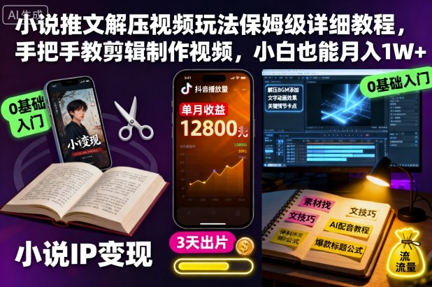 小说推文解压视频玩法保姆级详细教程，手把手教剪辑制作视频，小白也能月入1W+-沧海聊项目