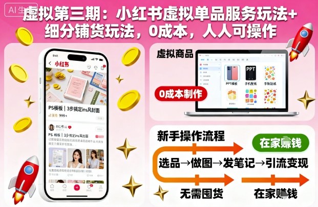 虚拟第三期：小红书虚拟单品服务玩法+细分铺货玩法，0成本，人人可操作-沧海聊项目