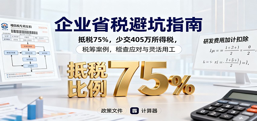 企业省税避坑指南：抵税75%，少交405万所得税，税筹案例，稽查应对与灵活用工-沧海聊项目