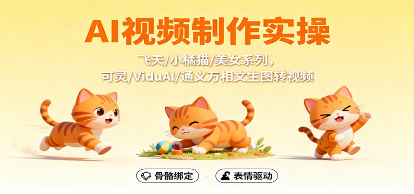 AI视频制作实操，飞天/小橘猫/美女系列，可灵/ViduAl/通义万相文生图转视频-沧海聊项目