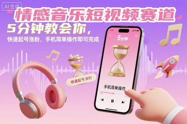 情感音乐短视频赛道，5分钟教会你，快速起号涨粉，手机简单操作即可完成-沧海聊项目