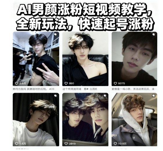 AI男颜涨粉短视频教学，全新玩法，快速起号涨粉-沧海聊项目