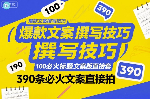 爆款文案撰写技巧，100个必火标题文案模版直接套，390条必火文案直接拍-沧海聊项目