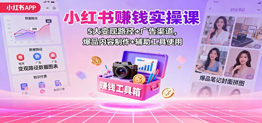 小红书赚钱实操课：5大变现路径+广告渠道，爆品内容制作+辅助工具使用-沧海聊项目