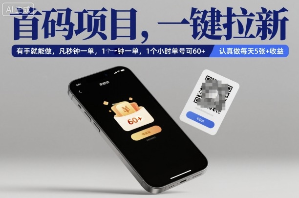 首码项目，一键拉新，有手就能做，几秒钟一单，1个小时单号可60+，认真做每天5张+收益【揭秘】-沧海聊项目