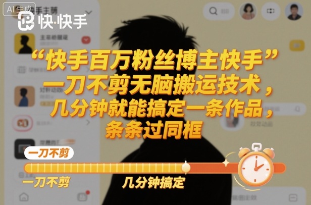 快手百万粉丝博主快手一刀不剪无脑搬运技术，几分钟就能搞定一条作品，条条过同框-沧海聊项目