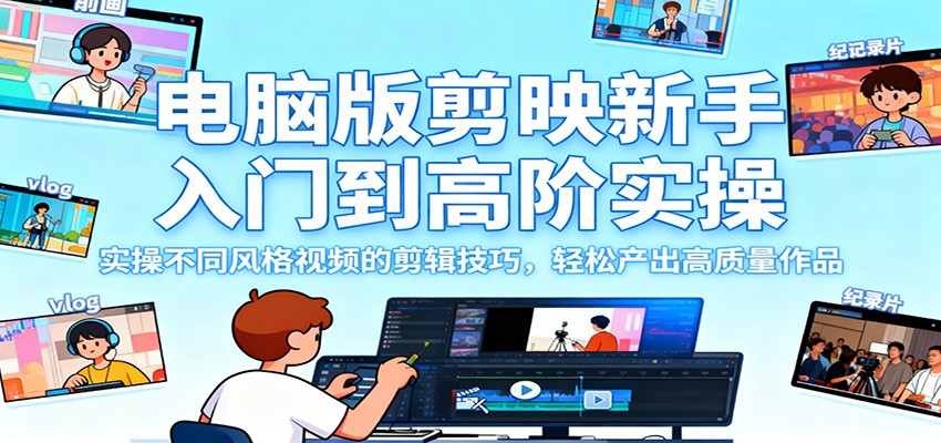 电脑版剪映新手入门到高阶实操，实操不同风格视频的剪辑技巧，轻松产出高质量作品-沧海聊项目