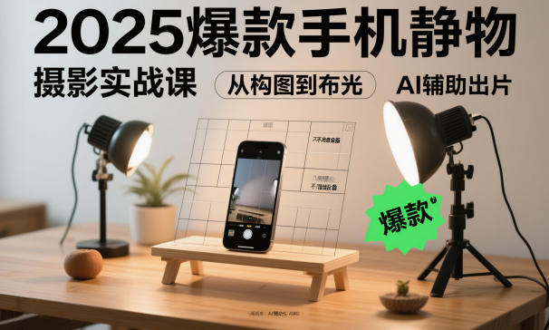 2025爆款手机静物摄影实战课，从构图到布光，不用贵设备，AI辅助出片-沧海聊项目