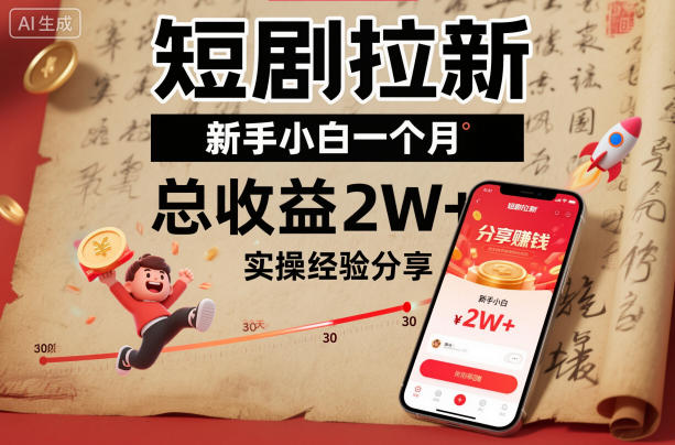 短剧拉新新手小白一个月总收益2W+实操经验分享-沧海聊项目