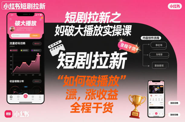 短剧拉新之小红书如何破大播放实操课，如何破播放，涨收益，全程干货-沧海聊项目