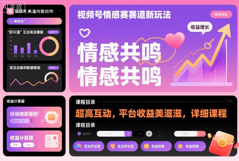 视频号情感赛道新玩法，超高互动，平台收益美滋滋，详细课程-沧海聊项目