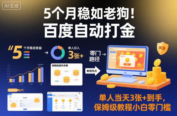 5个月稳如老狗！百度自动打金，单人当天3张+到手，保姆级教程小白零门槛【揭秘】-沧海聊项目