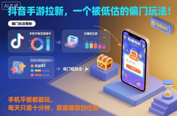 抖音手游拉新，一个被低估的偏门玩法！手机平板都能玩，每天只需十分钟，就能賺取四位数【揭秘】-沧海聊项目