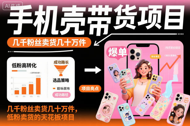 手机壳带货项目，几千粉丝卖货几十万件，短视频低粉卖货的天花板项目-沧海聊项目
