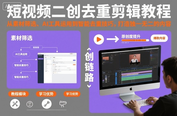 短视频二创去重剪辑教程，从素材筛选、AI工具运用到智能去重技巧，打造独一无二的内容-沧海聊项目