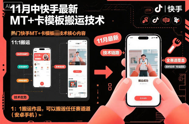 11月中快手最新MT+卡模板搬运技术，1：1搬运作品，可以搬运任何赛道(安卓手机)-沧海聊项目