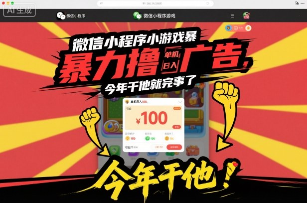 微信小程序小游戏暴力撸广告，单机日入100，今年干他就完事了-沧海聊项目