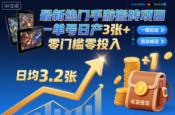 最新热门手游搬砖项目，一键自动化挂G，单号日产3张+，零门槛零投入【揭秘】-沧海聊项目