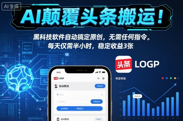 AI颠覆头条搬运！黑科技软件自动搞定原创，无需任何指令。每天仅需半小时，稳定收益3张【揭秘】-沧海聊项目