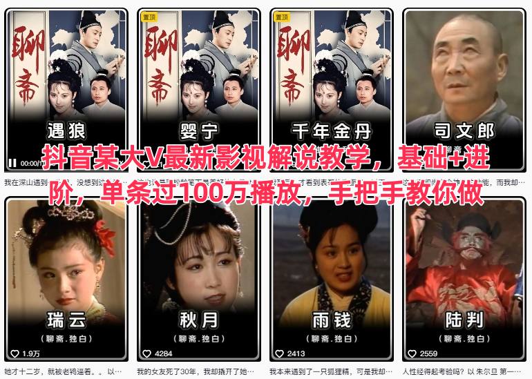 抖音某大V最新影视解说教学，基础+进阶，单条过100万播放，手把手教你做-沧海聊项目