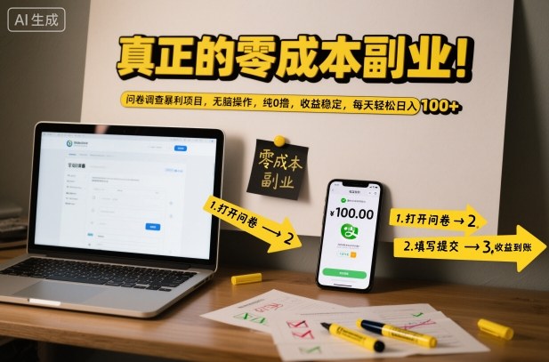 真正的零成本副业！问卷调查暴利项目，无脑操作，纯0撸，收益稳定，每天轻松日入100+【揭秘】-沧海聊项目