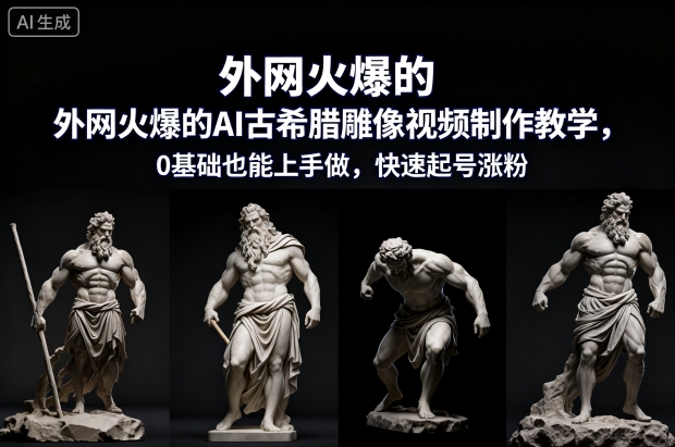 外网火爆的AI古希腊雕像视频制作教学，0基础也能上手做，快速起号涨粉-沧海聊项目