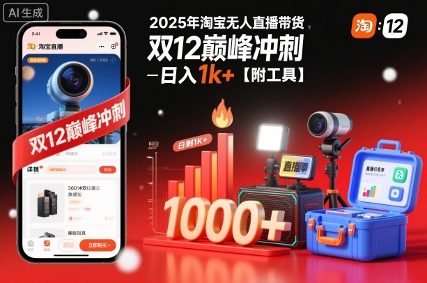 2025年淘宝无人直播带货，冲刺双12，日入1k+【附工具】【揭秘】-沧海聊项目