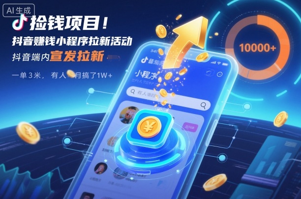 捡钱项目！抖音賺钱小程序拉新活动，抖音端内宣发拉新，一单3米，有人半个月搞了1W+-沧海聊项目