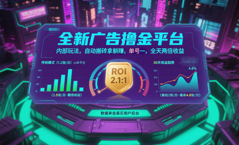 全新广告撸金平台，内部玩法，自动搬砖拿躺賺，单号一天保底2张+，全天两倍收益【揭秘】-沧海聊项目