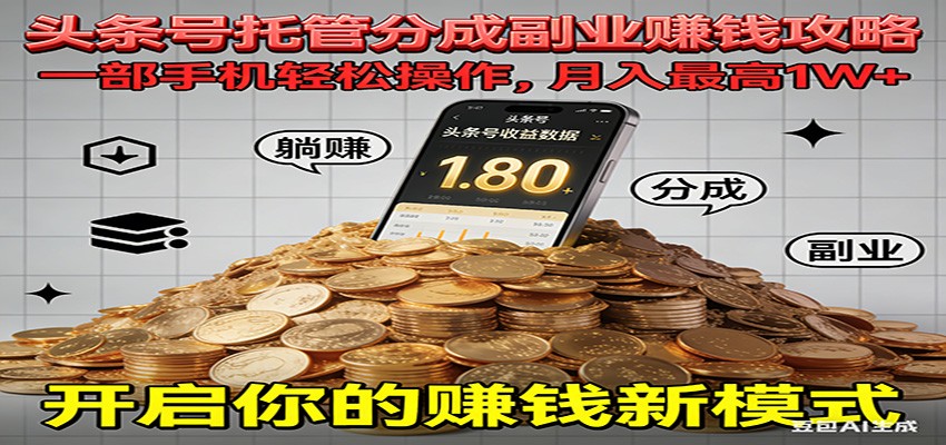 全程托管今日头条，一部手机就可以开干，最高躺赚1W+-沧海聊项目