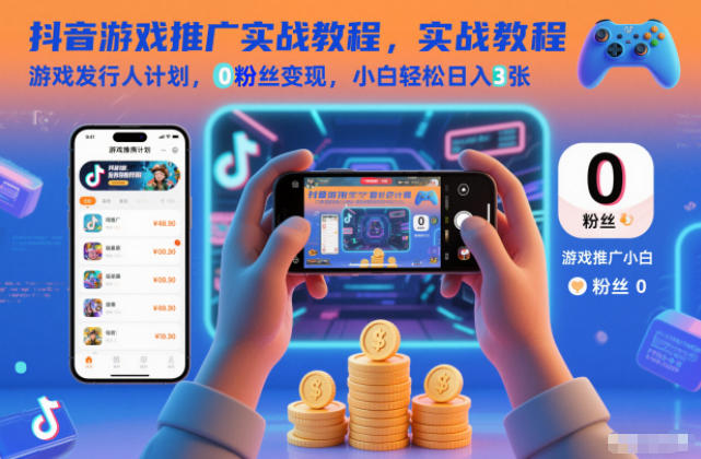 抖音游戏推广实战教程，游戏发行人计划，0粉丝变现，小白轻松日入3张-沧海聊项目