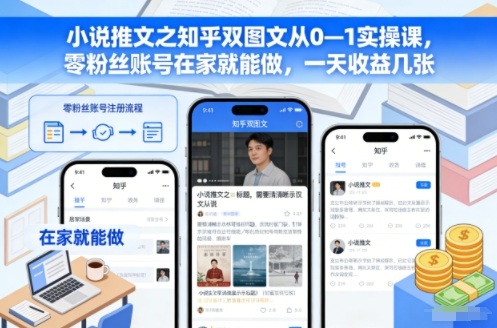 小说推文之知乎双图文从0—1实操课，零粉丝账号在家就能做，一天收益几张-沧海聊项目