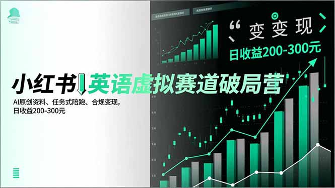小红书英语虚拟赛道破局营，AI原创资料、任务式陪跑、合规变现，日收益200-300元-沧海聊项目