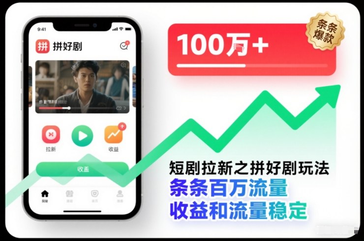 短剧拉新之拼好剧玩法，条条百万流量，收益和流量稳定-沧海聊项目