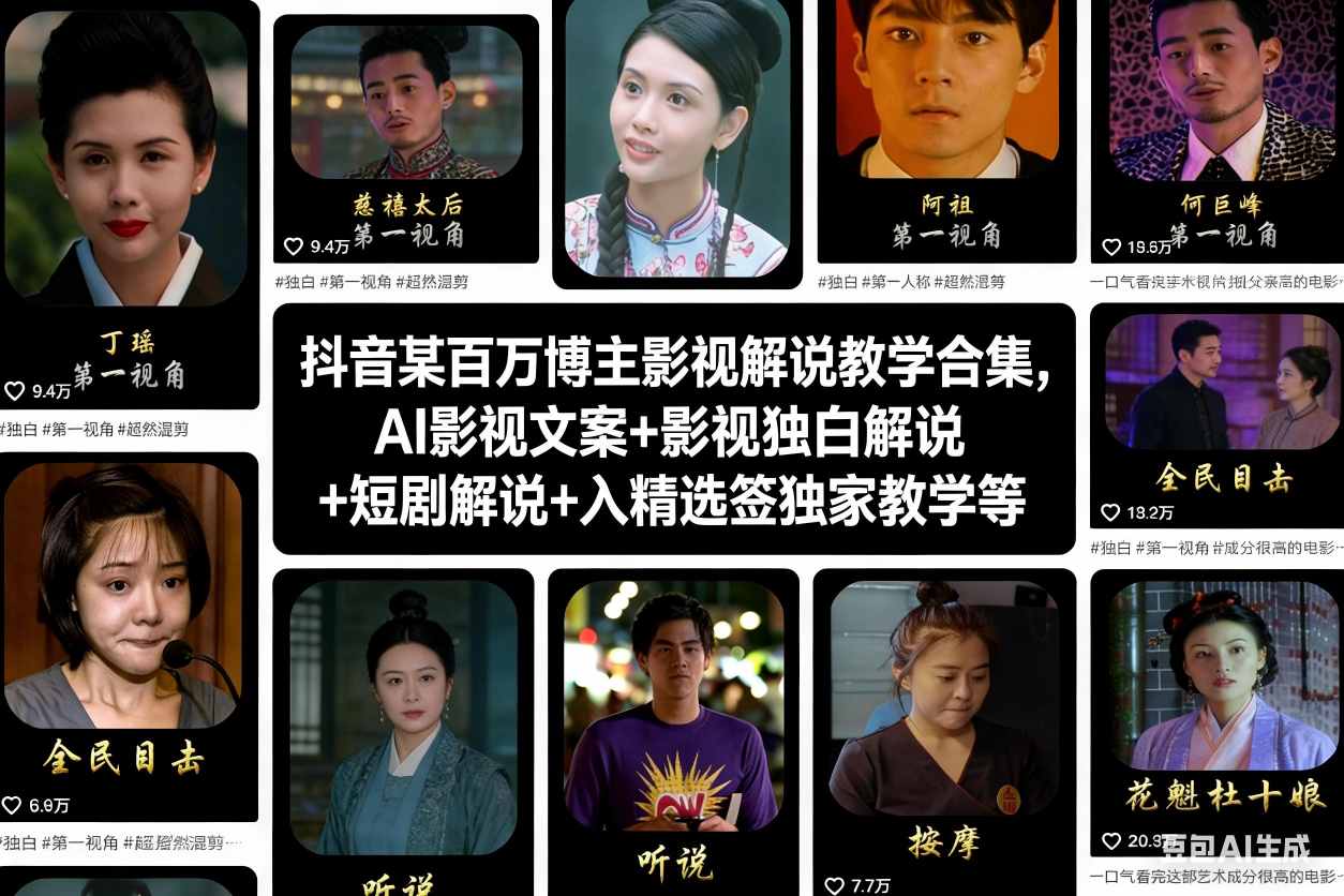 抖音某百万博主影视解说教学合集，AI影视文案+影视独白解说+短剧解说+入精选签独家教学等-沧海聊项目